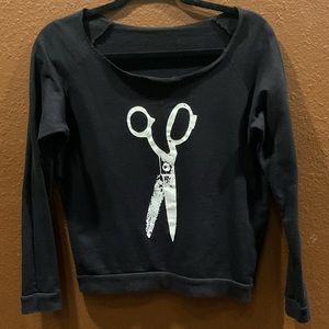 Wide collar crew neck sweatshirt with scissor graphic size small